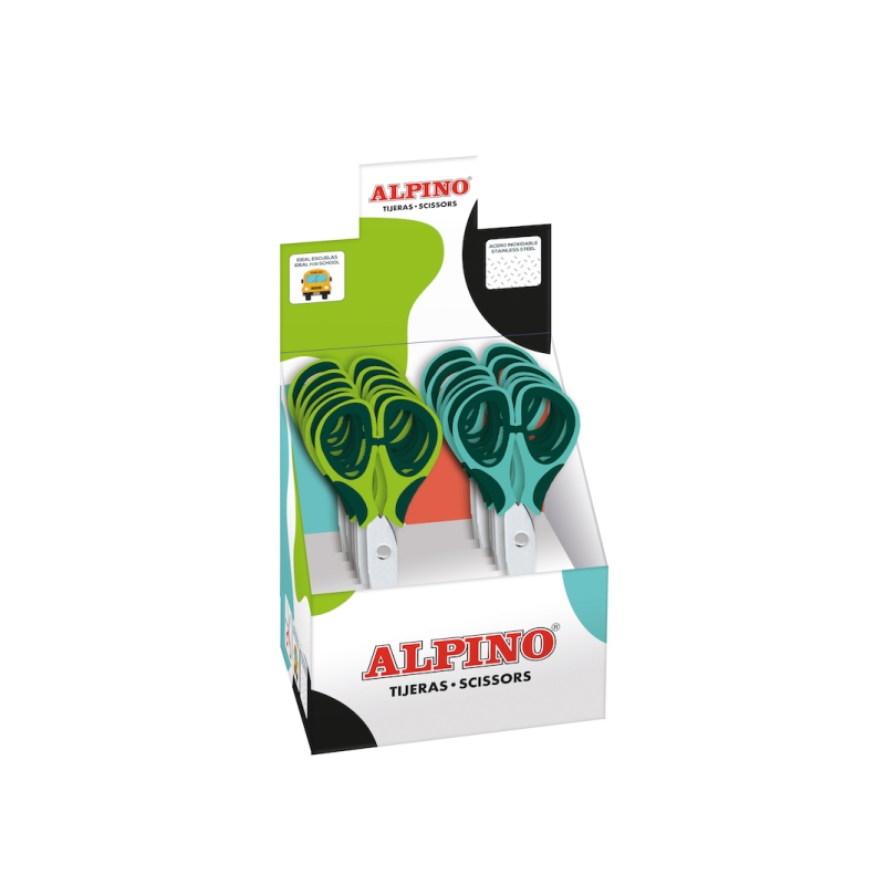 LOT de 12 Ciseaux d'école Alpino Colorfull 13 cm - Acier inoxydable - Pointe émoussée - Couleurs assorties