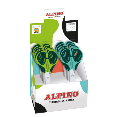 LOT de 12 Ciseaux d'école Alpino Colorfull 13 cm - Acier inoxydable - Pointe émoussée - Couleurs assorties