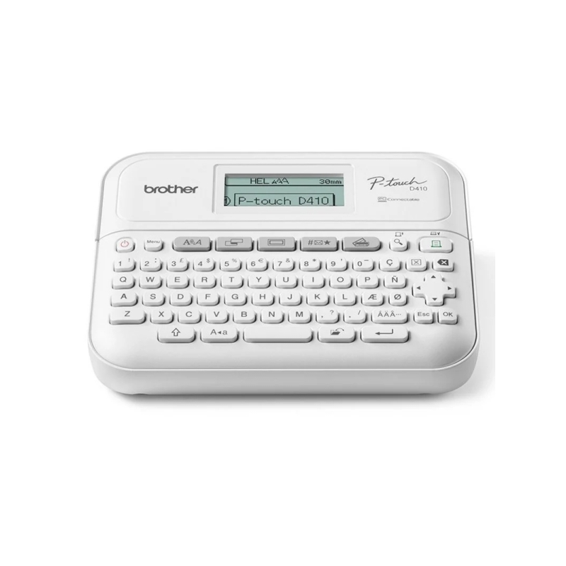 Étiqueteuse électronique Brother P-Touch D410 - Avec connexion PC - Écran LCD - Largeur max. Ruban 18 mm - Couleur Blanc