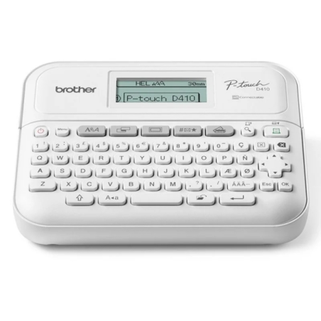 Étiqueteuse électronique Brother P-Touch D410 - Avec connexion PC - Écran LCD - Largeur max. Ruban 18 mm - Couleur Blanc
