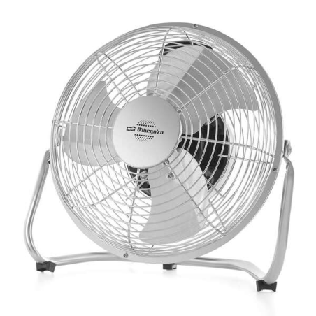ventilateur sur pied en métal, grille argentée