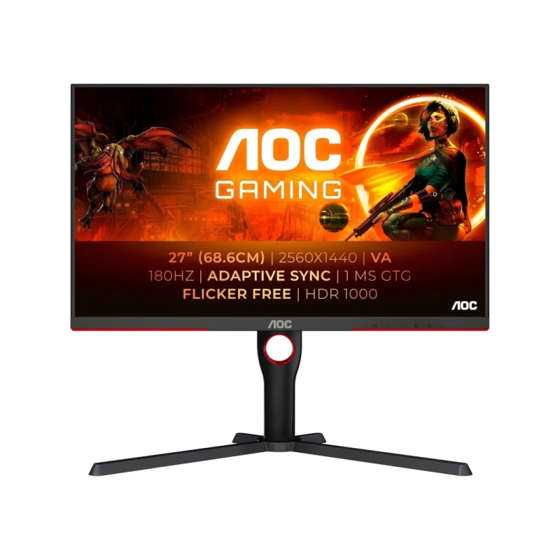 Moniteur AOC G3 27" Mini LED VA QHD HDR1000 180 Hz - Réponse 1 ms - Hauteur réglable, rotation et inclinaison - Angle de vision