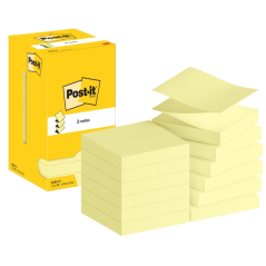 Lot de 12 blocs de 100 notes autocollantes repositionnables en Z - Forme carrée - 76 x 76 mm - Jaune clair
