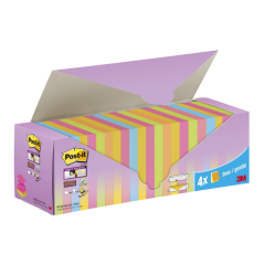 Post-It Super Sticky Pack de 24 blocs de 90 notes autocollantes repositionnables - Forme carrée - 76 x 76 mm - Zig-Zag - Couleur