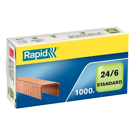 ✅ Rapid Confort Boite de 1000 Agrafes 24/6 - Jusqu'à 20 Feuilles - Fil de Cuivre Souple - Epingle 6mm couleur C en stock
