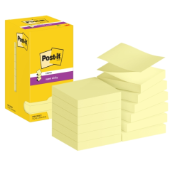 Post-It Super Sticky Pack de 12 blocs de 90 notes autocollantes repositionnables - Forme carrée - 76 x 76 mm - Zig-Zag - Jaune c