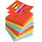 Post-It Super Sticky Pack de 6 blocs de 90 notes autocollantes repositionnables - Forme carrée - 76 x 76 mm - Zig-Zag - Couleurs