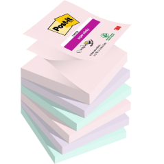 Post-It Super Sticky Pack de 6 blocs de 90 notes autocollantes repositionnables - Forme carrée - 76 x 76 mm - Zig-Zag - Couleurs
