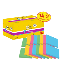 Post-It Super Sticky Pack de 16 blocs de 90 notes autocollantes repositionnables - Forme carrée - 76 x 76 mm - Zig-Zag - Couleur
