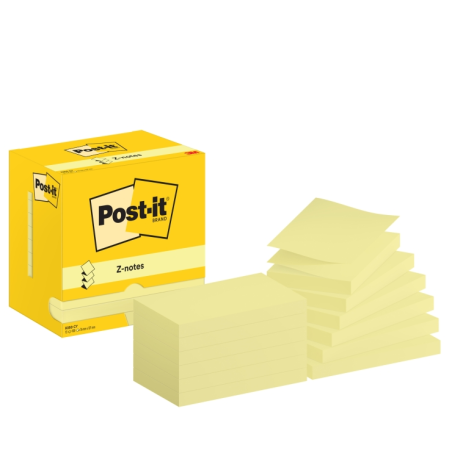 Pack de 12 blocs de 100 notes autocollantes repositionnables Post-It - Forme rectangulaire - 76 x 127 mm - Jaune clair