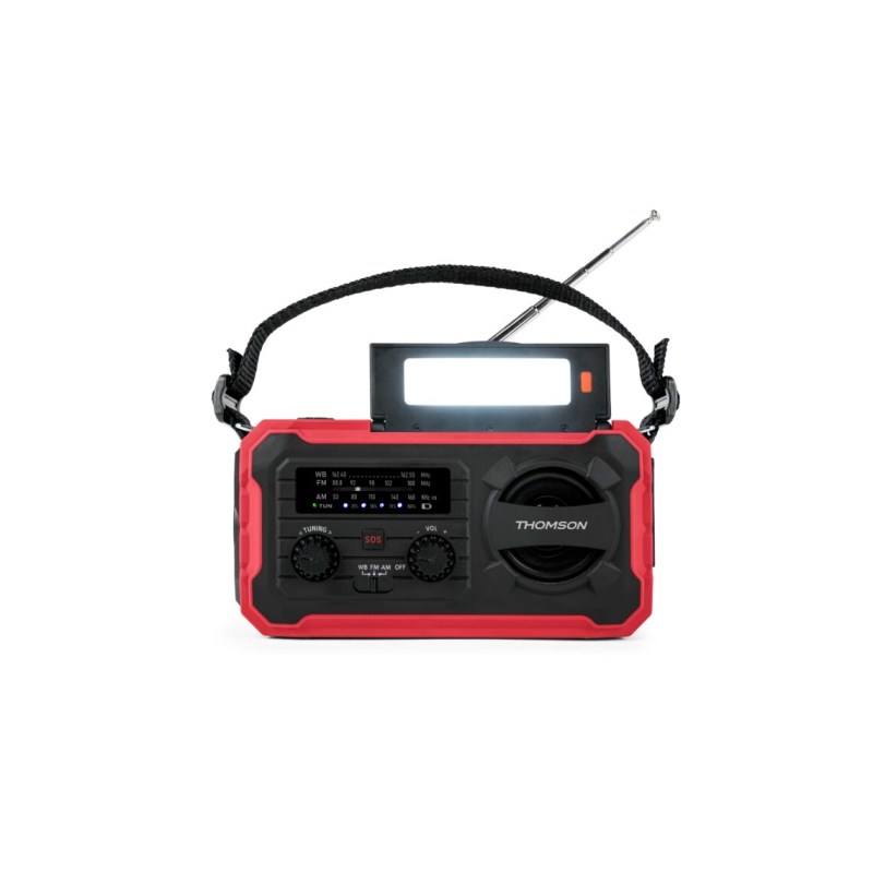 Radio solaire portable Thomson SOS - AM/FM - Batterie 8000 mAh - Lampe torche d'urgence - 3 modes de charge - Fonction Powerbank