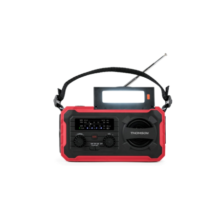 Radio solaire portable Thomson SOS - AM/FM - Batterie 8000 mAh - Lampe torche d'urgence - 3 modes de charge - Fonction Powerbank