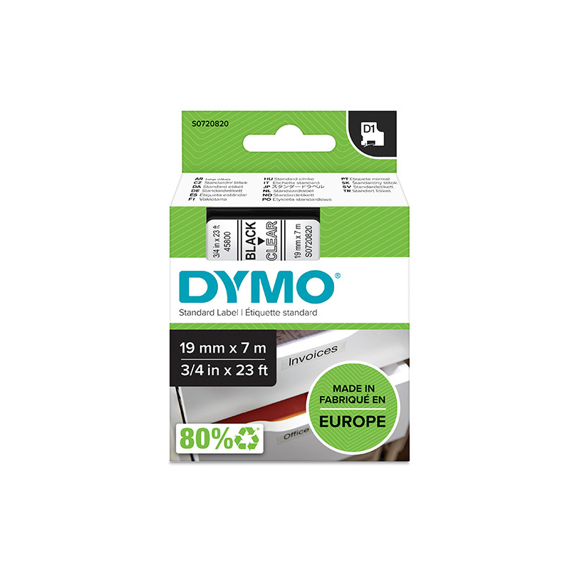 Ruban d'étiquettes Dymo LM D1 45800 Original pour étiqueteuse - Texte blanc sur fond noir - Largeur : 19 mm longueur : 7 m