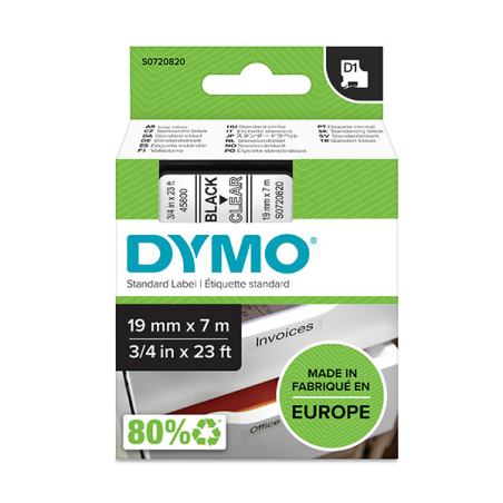 Ruban d'étiquettes Dymo LM D1 45800 Original pour étiqueteuse - Texte blanc sur fond noir - Largeur : 19 mm longueur : 7 m