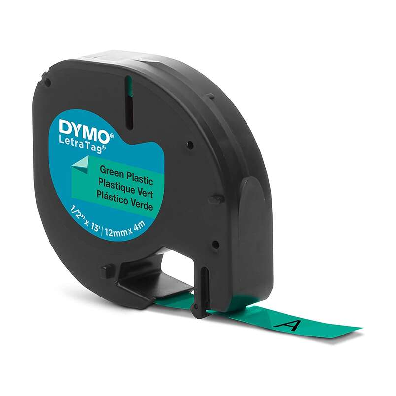 Dymo LetraTag S0721640 Ruban d'étiquettes d'origine pour étiqueteuse - Texte noir sur fond vert - Largeur 12 mm x 4 mètres (9120