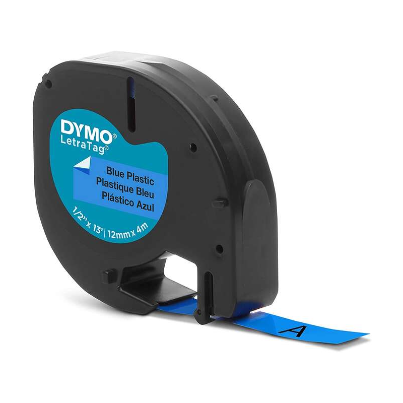 Dymo LetraTag S0721650 Ruban d'étiquettes d'origine pour étiqueteuse - Texte noir sur fond bleu - Largeur 12 mm x 4 mètres (9120