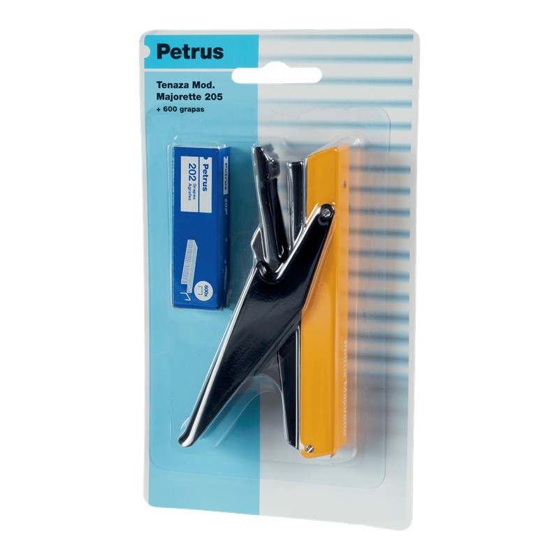 Petrus 205 Mini Pince Majorette Agrafeuse + 1 Boîte 600 Agrafes - Jusqu'à 10 Feuilles - Agrafage Fermé - Couleurs Assorties