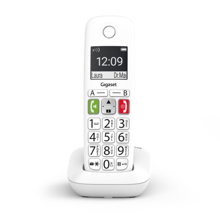 Téléphone sans fil DECT Gigaset E290 - Grand écran noir et blanc - Grandes touches numériques - Fonction booster de volume - Bla