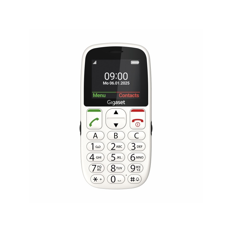 Téléphone portable Gigaset GL395 pour seniors, écran 2,2 pouces, IP44, station de charge, blanc