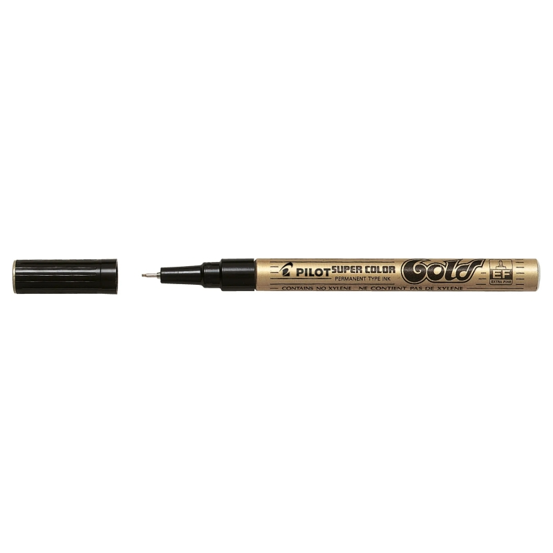 Pilot Super Color Rotulador Permanente Fino - Punta de 1mm de Poliacetal - Tinta muy Densa y Opaca - Cuerpo Metalico - Color Oro