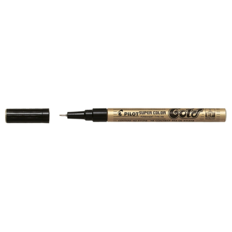 Pilot Super Color Rotulador Permanente Fino - Punta de 1mm de Poliacetal - Tinta muy Densa y Opaca - Cuerpo Metalico - Color Oro