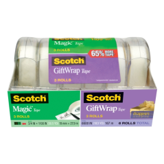 Rubans adhésifs Scotch Magic/Gifttwrap, lot de 6, 19 mm x 27,9 m, transparents