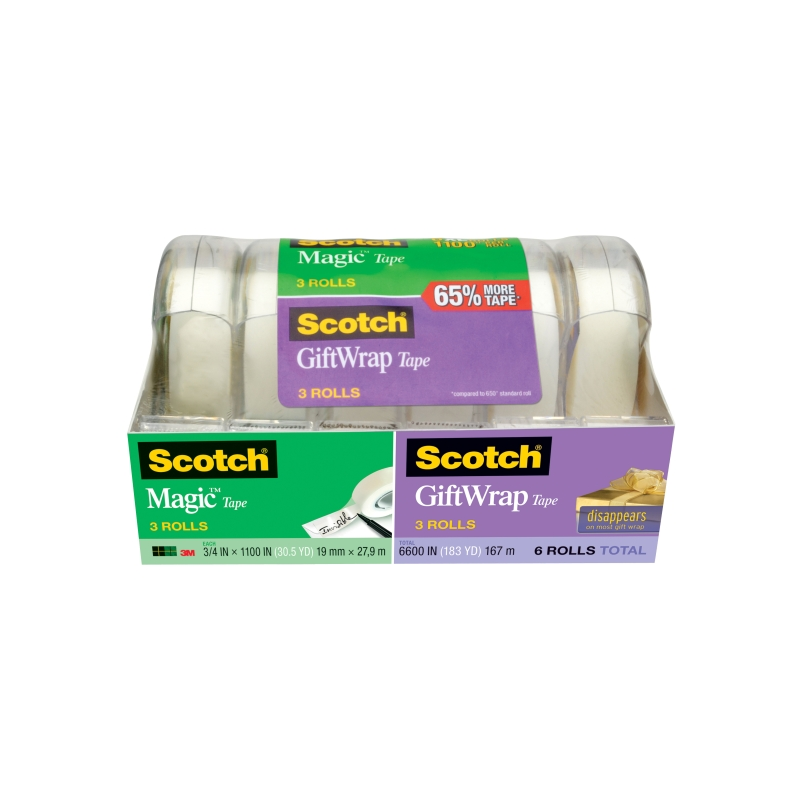 Rubans adhésifs Scotch Magic/Gifttwrap, lot de 6, 19 mm x 27,9 m, transparents