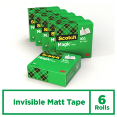 Ruban adhésif invisible Scotch Magic, lot de 6 – 19 mm x 33 m – Transparent
