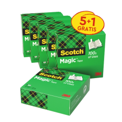 Ruban adhésif invisible Scotch Magic, lot de 6 – 19 mm x 33 m – 5 – 1 offert – Transparent