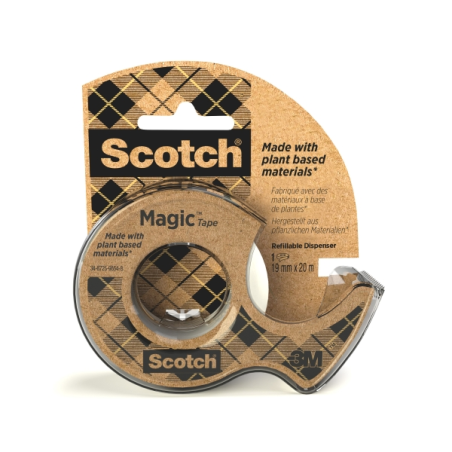Ruban adhésif Scotch Magic - Adhésif végétal 66 % - 19 mm x 20 m - Distributeur inclus - Blanc