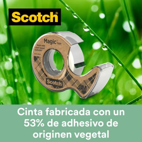 Ruban adhésif Scotch Magic - Adhésif végétal 66 % - 19 mm x 20 m - Distributeur inclus - Blanc