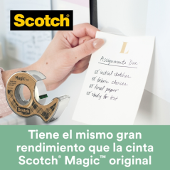 Ruban adhésif Scotch Magic - Adhésif végétal 66 % - 19 mm x 20 m - Distributeur inclus - Blanc