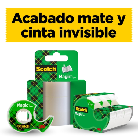 Ruban adhésif invisible Scotch Magic - Distributeur inclus - 19 mm x 15 m - Transparent