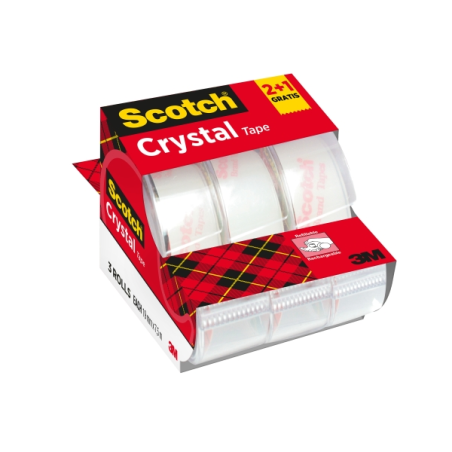 Ruban adhésif Scotch Crystal, lot de 3 – 19 mm x 7,5 m – Promotion : 2 + 1 offert – Couleur : Transparent