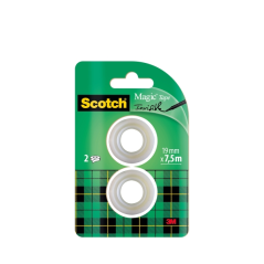 Ruban adhésif invisible Scotch Magic, lot de 2 - Recharge - 19 mm x 7,5 m - Transparent