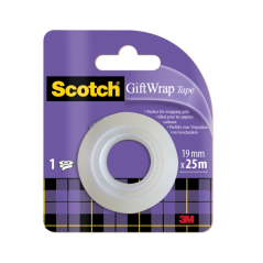Ruban adhésif satiné Scotch Giftwrap - Recharge - 19 mm x 25 m - Spécialement conçu pour l'emballage cadeau - Blanc
