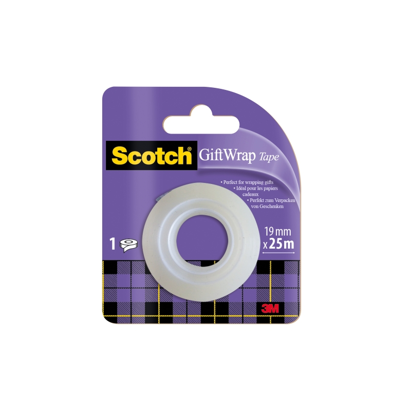 Ruban adhésif satiné Scotch Giftwrap - Recharge - 19 mm x 25 m - Spécialement conçu pour l'emballage cadeau - Blanc
