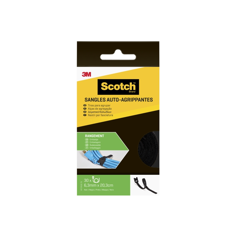 Bandes de gestion de câbles Scotch - Lot de 30 - 6,3 mm x 20,3 cm - Noir