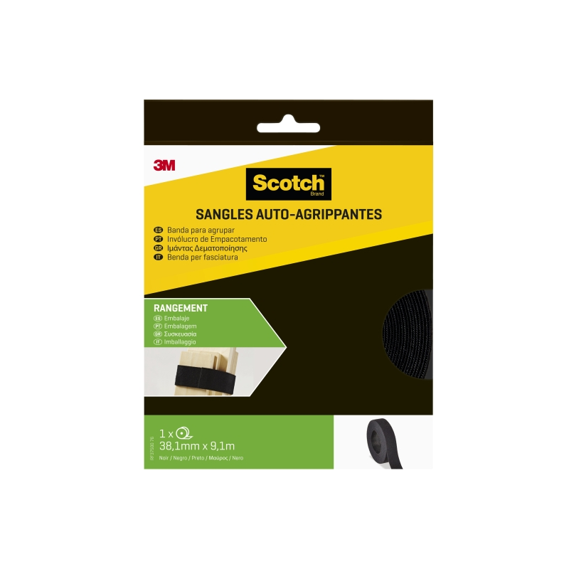 Bandes de gestion de câbles Scotch - 38 mm x 9 m - Réutilisables - Noir