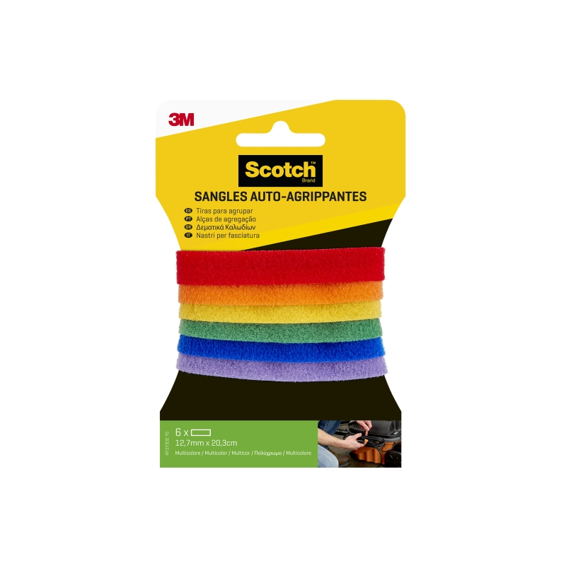 Bandes de gestion de câbles Scotch - Lot de 6 - 12,7 mm x 20,3 cm - Couleurs assorties