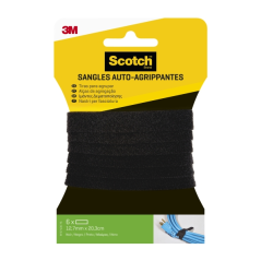 Bandes de gestion de câbles Scotch - Lot de 6 - 12,7 mm x 20,3 cm - Noir