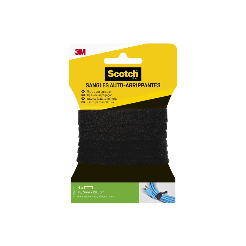 Bandes de gestion de câbles Scotch - Lot de 6 - 12,7 mm x 20,3 cm - Noir