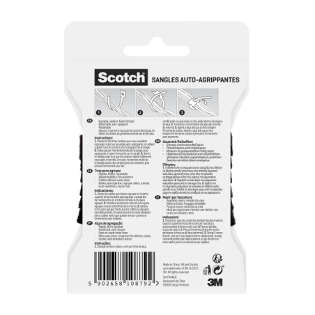 Bandes de gestion de câbles Scotch - Lot de 6 - 12,7 mm x 20,3 cm - Noir