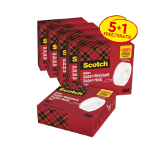 Rubans adhésifs Scotch Super-Hold, lot de 6 – Extra résistants – 19 mm x 25,4 m – 5 1 offert – Transparent