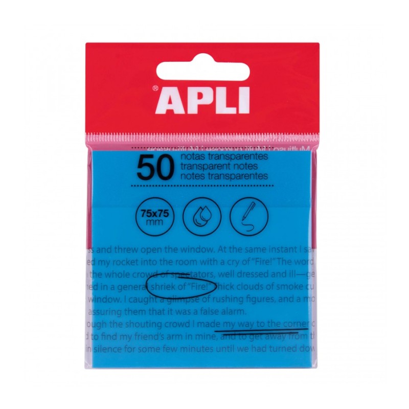 Apli Bloc Notes Adhésif Transparent 50 Feuilles 75x75mm - Pour Ecrire Sans Perdre la Visibilité du Texte ou de l'Image