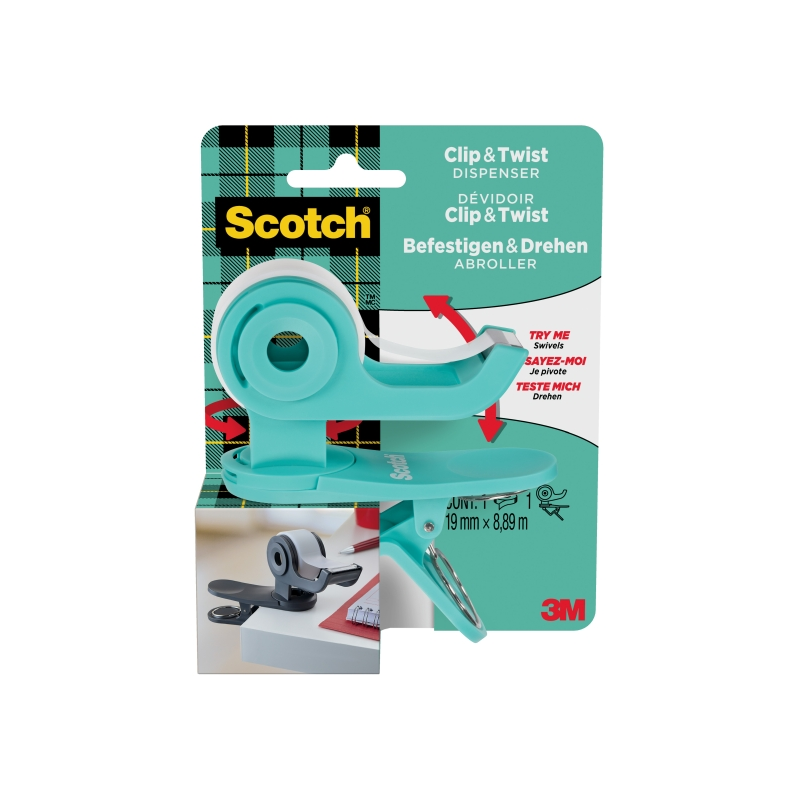 Dévidoir de ruban adhésif Scotch - Pour rubans jusqu'à 19 mm x 8,89 m - Ruban inclus - Turquoise