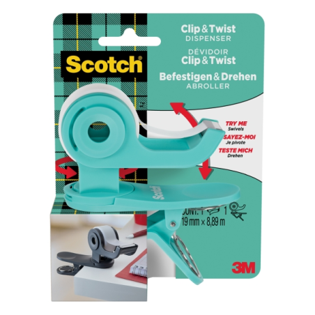 Dévidoir de ruban adhésif Scotch - Pour rubans jusqu'à 19 mm x 8,89 m - Ruban inclus - Turquoise