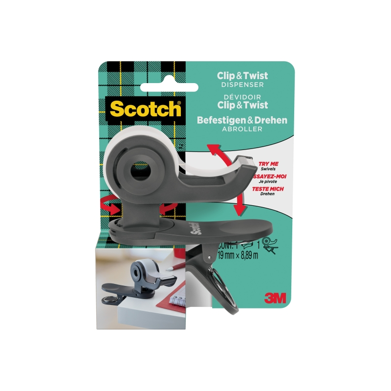 Dévidoir de ruban adhésif Scotch - Pour rubans jusqu'à 19 mm x 8,89 m - Ruban inclus - Gris