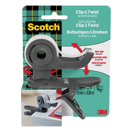 Dévidoir de ruban adhésif Scotch - Pour rubans jusqu'à 19 mm x 8,89 m - Ruban inclus - Gris