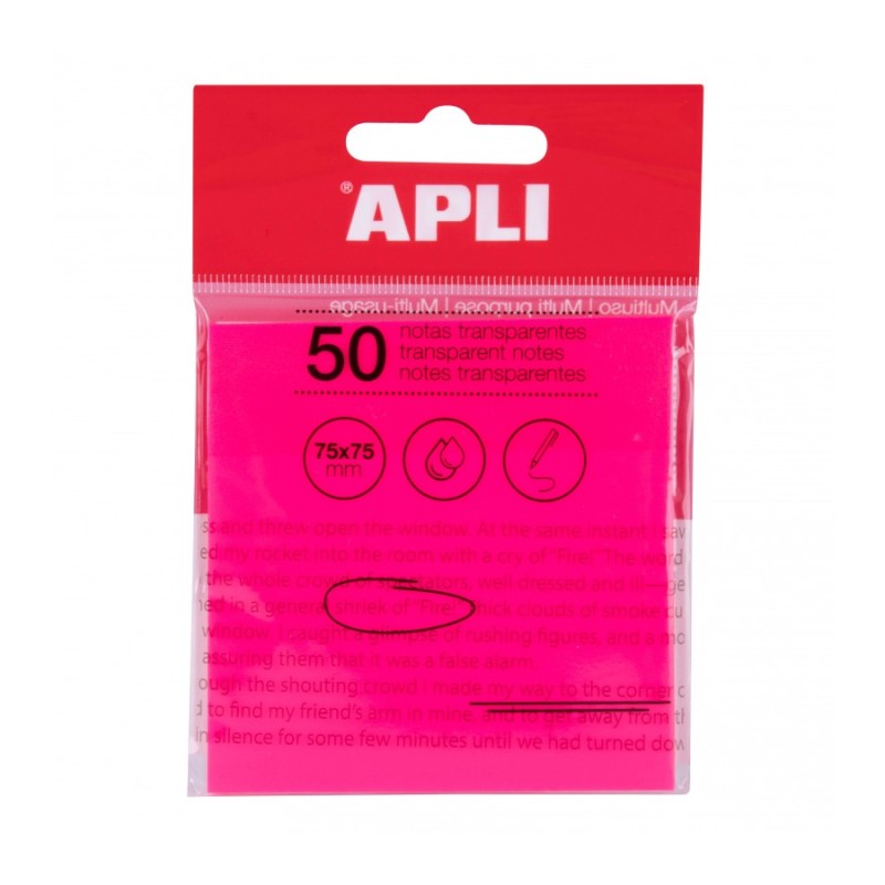 Apli Bloc Notes Adhésif Transparent 50 Feuilles 75x75mm - Pour Ecrire Sans Perdre la Visibilité du Texte ou de l'Image